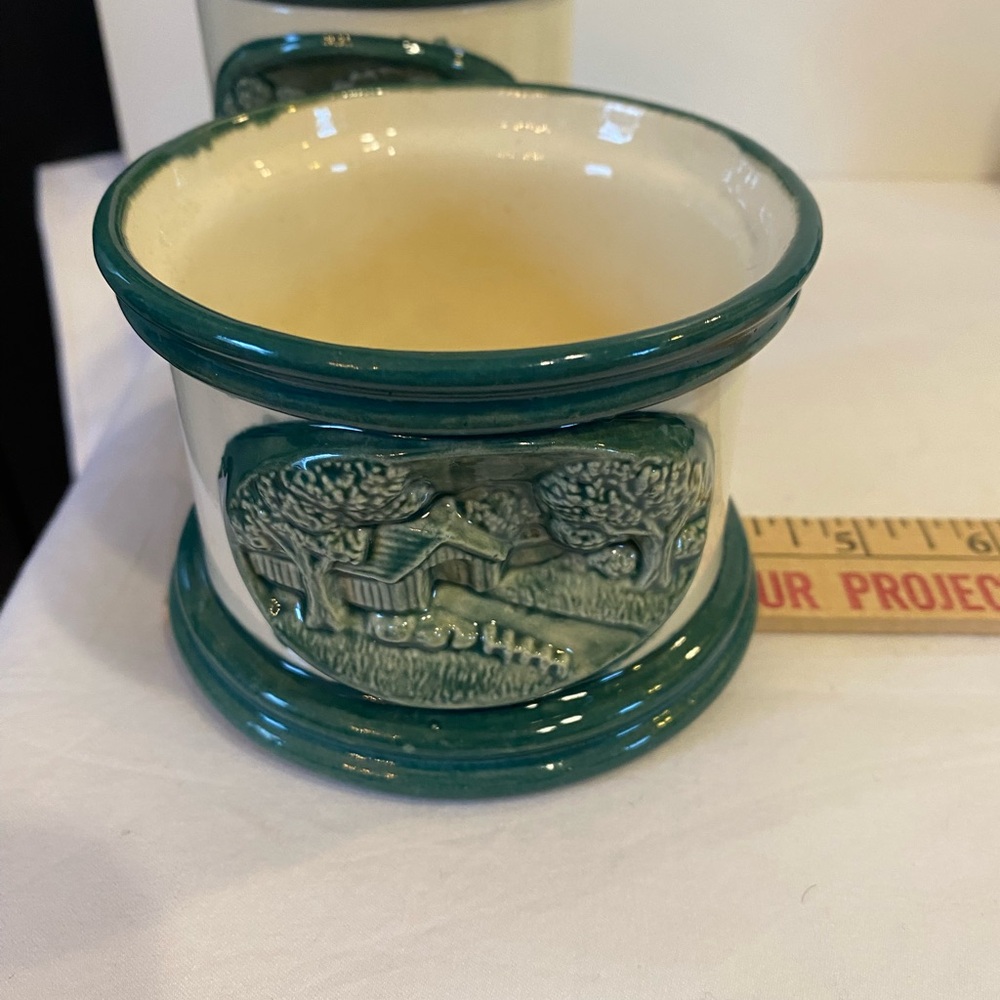 Vintage Hersey 1981 3pc Green White Glazed Ceramic Handcrafted Creamer Sugar Set - Picture 13 of 16